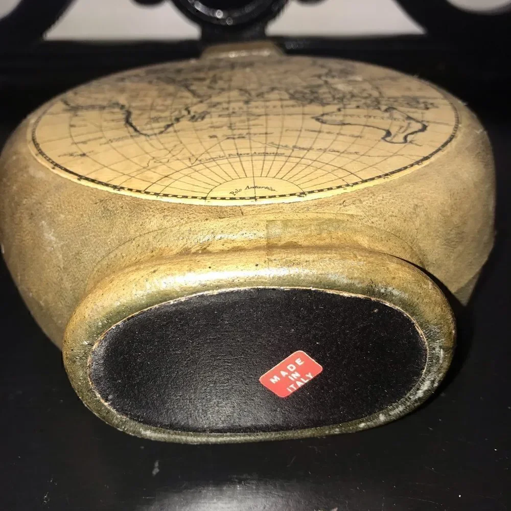 VTG Glass Bottle in Leather Case - Map Design Made in Italy